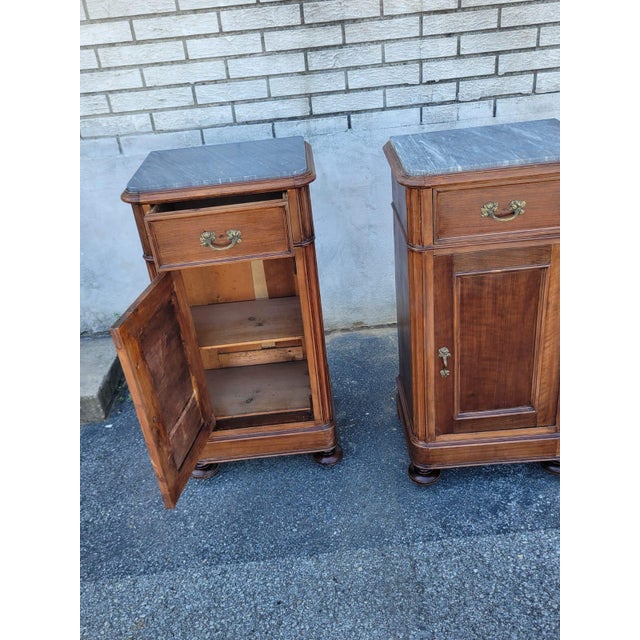 Pair of 19th Century French Walnut Marble Bedside Cabinets. For Sale - Image 10 of 14