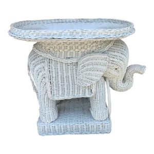 A Palm Beach Icon | White Wicker Elephant Drinks Table, 1970s