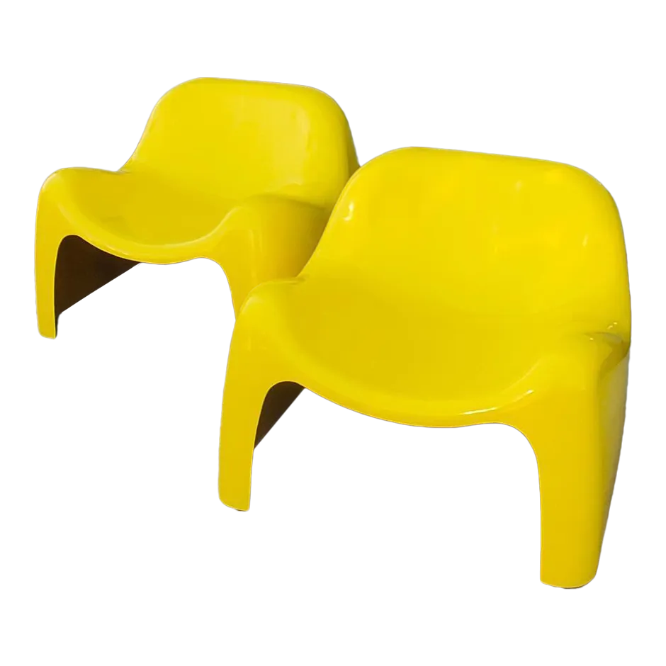 1960s Set of 2 Yellow Fiberglass Toga Lounge Chairs Mid Century