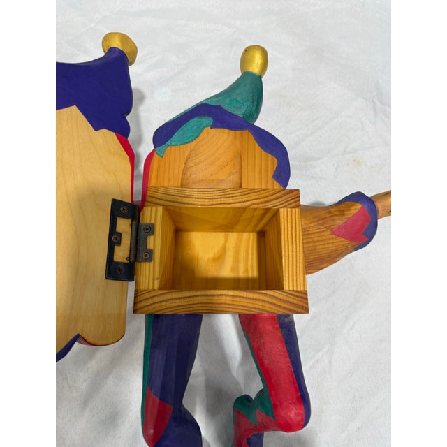 Digital Hand-Carved Wooden Jester Wall Art With Drawer Artist Signed 1996 Rare For Sale - Image 7 of 8