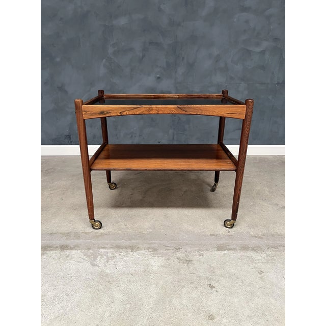 Rosewood Rolling Cart with Black Formica Top, 1960s For Sale - Image 5 of 9