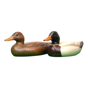 Set of 2 Abercrombie & Fitch Circa 1980s Hand-Carved/ Painted Mallard Drake & Hen Decoys by Robert Capriola