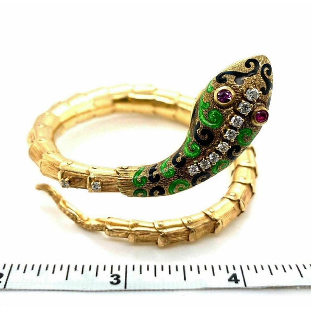 Diamond Ruby & Enamel 14k Yellow Gold Snake Flex Wrap Bracelet Bangle For Sale In Miami - Image 6 of 6