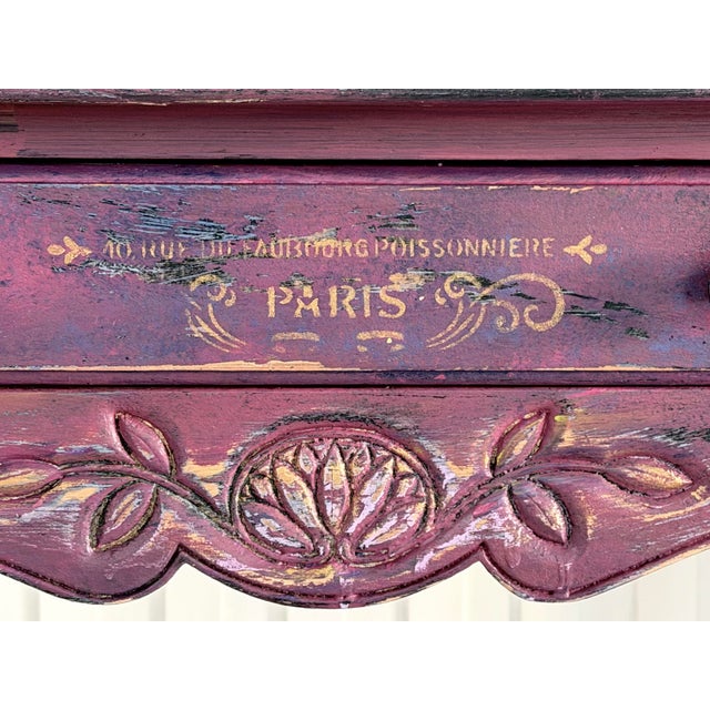 French Vintage French Hand-Painted Accent Table in Bordeaux Red Finish For Sale - Image 3 of 11