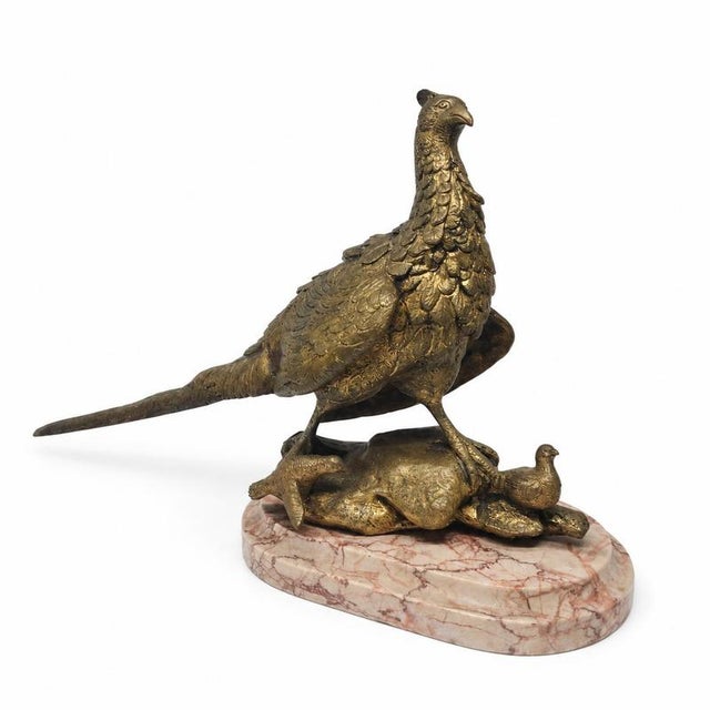 French Artist, Pheasant with Game Birds, Bronze and Marble For Sale - Image 6 of 9