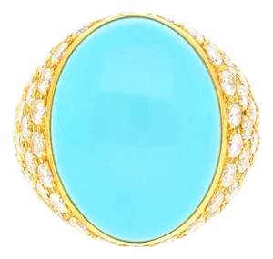 Turquoise & Diamond Pave 18k Gold Dome Ring, Size 6