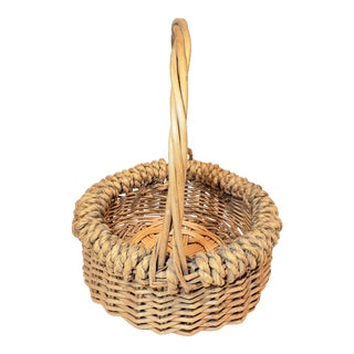Mid 20th Century Vintage Wicker Basket With Handle For Sale