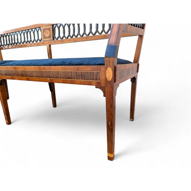 Neoclassical Style Walnut Bench with Maple Inlays For Sale - Image 5 of 11