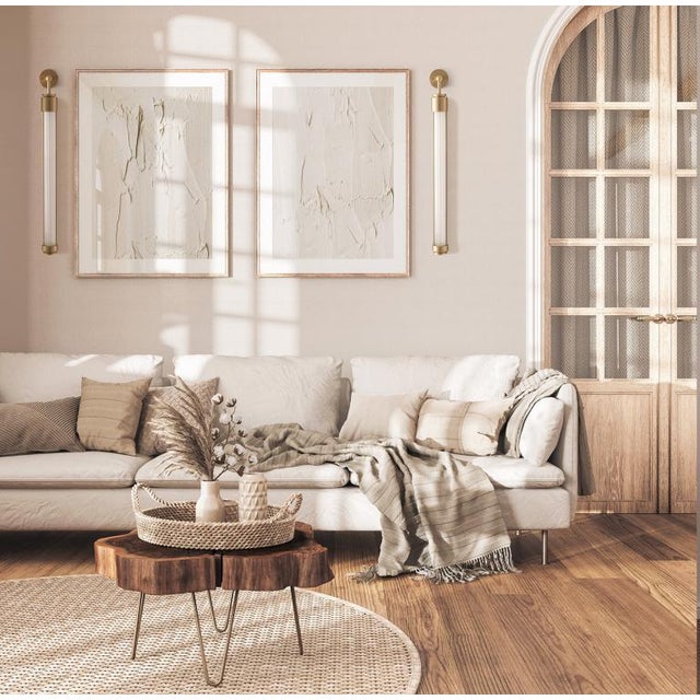 Wall light in brass with custom ribbed glass and frosted glass diffuser. Dimensions: width 115mm - height 750mm - depth...