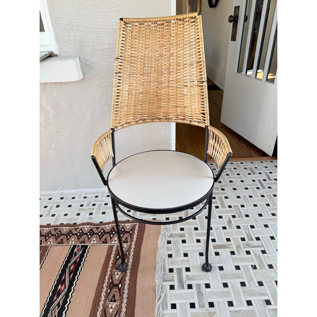 Vintage Dining Set- Wrought Iron & Resin Wicker, Glass Top Table, 4 Chairs Attributed to Arthur Umanoff for Shaver Howard For Sale - Image 9 of 10