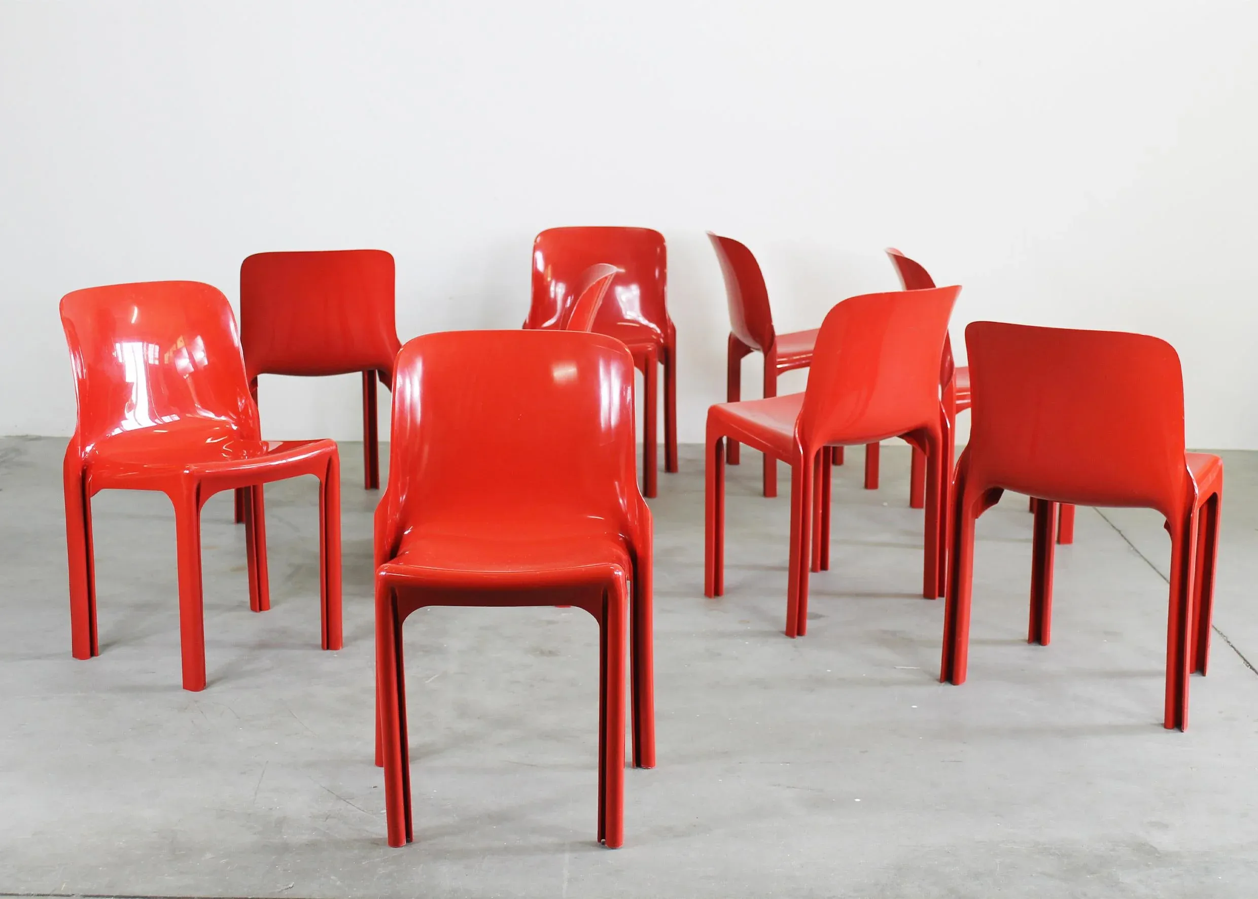 Red Selene Chairs by Vico Magistretti for Heller, 2002s, Set of 9