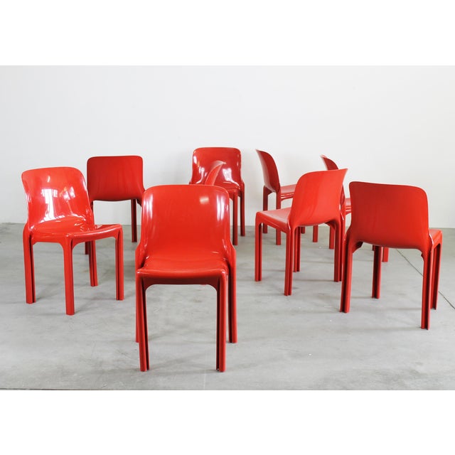 Vico Magistretti Red Selene Chairs by Vico Magistretti for Heller, 2002s, Set of 9 For Sale - Image 4 of 12