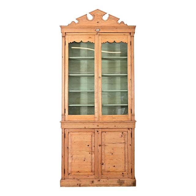Early 20th Century English Tall Pine Bookcase with Painted Interior For Sale