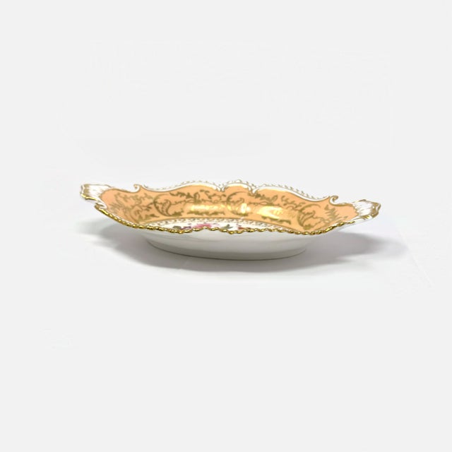 Antique Victorian Peach & Gold Porcelain Oval Serving Dish For Sale - Image 4 of 8