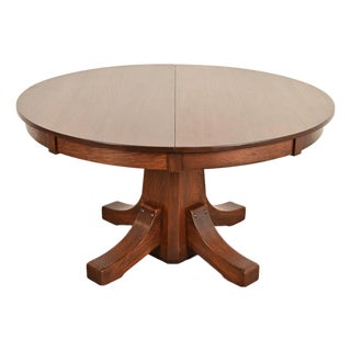 Stickley Brothers Antique Mission Oak Arts & Crafts Pedestal Extension Dining Table, Newly Refinished For Sale