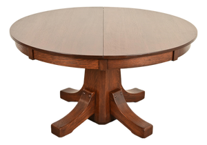 Stickley Brothers Antique Mission Oak Arts & Crafts Pedestal Extension Dining Table, Newly Refinished