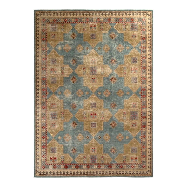 Rug & Kilim’s Distressed Christo Rug in Gold and Blue, 5x7 For Sale