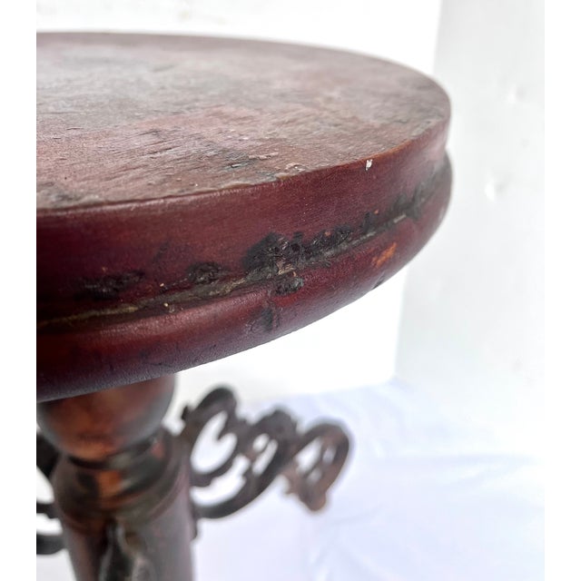 Vintage Piano Stool/Plant Stand With Ornate Iron Tripod Legs For Sale - Image 10 of 11