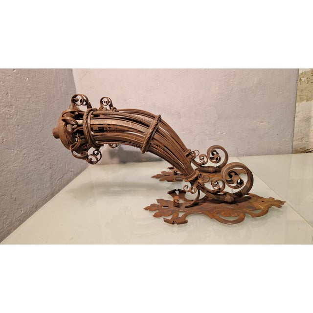 Large Wrought Iron Wall Lamps with Floral Motifs, 1920s, Set of 2 For Sale - Image 11 of 12