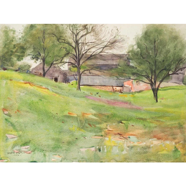 Paper 1922 Egbert Cadmus New England Barn and Landscape Watercolor Painting For Sale - Image 7 of 7