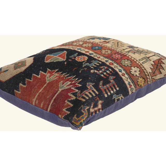 79819 Vintage Caucasian Rug Pillow, 01'01 x 01'06. The Tribal Archive: A Vintage Caucasian Rug Pillow of Enduring Symbolic...