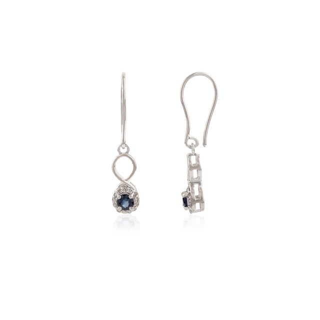 Elegant Blue Sapphire Halo Diamonds Infinity Drop Earrings in Sterling Silver- A Pair For Sale - Image 6 of 12