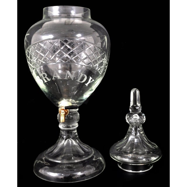 Brass Monumental Antique Cut Crystal Glass Brandy Liquor Bar Dispenser Decanter 1880 For Sale - Image 8 of 9