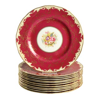 1930s Royal Worcester Elegant Red Dinner Plate - Set of 12