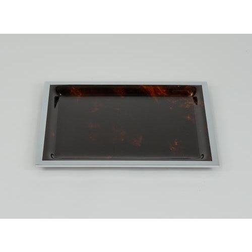 Mid-Century Modern Mid-Century Serving Tray in Faux Tortoiseshell & Chrome in the style of Christian Dior, Italy, 1970s For Sale - Image 3 of 9