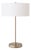 Stretch Slimline Table Lamp Weathered Brass, White Linen Drum Shade, Modern Style, Dimmable For Sale