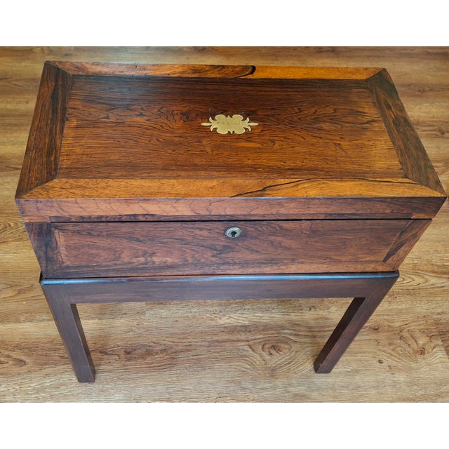 19th Century English Crossbanded Rosewood Lap Desk Travel Desk on Stand For Sale - Image 15 of 18