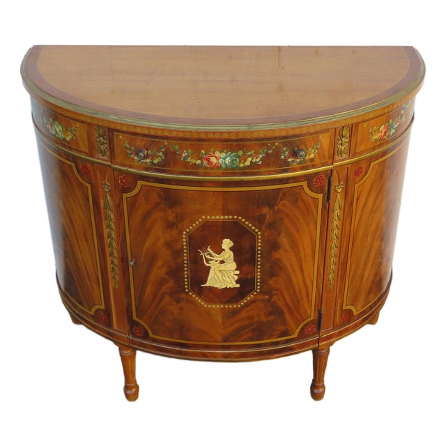 French Bombay Demilune Inlay Cameo Commode Small Buffet Server 6378 For Sale