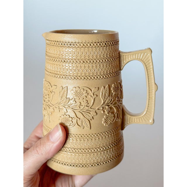 1870s English Traditional Copeland Caneware Pitcher Jug With Rouletted Decoration and Applied Sprigging For Sale - Image 10 of 10