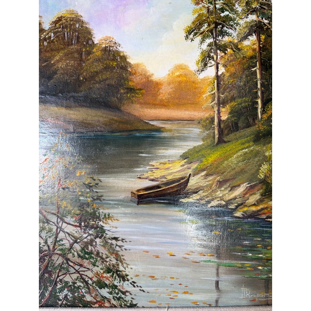 1995 Vintage River Landscape Oil on Masonite Painting, Signed & Framed For Sale - Image 9 of 12