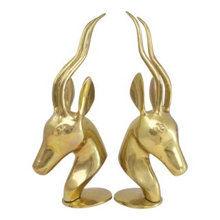 Mid-Century Brass Gazelle Busts - a Pair For Sale