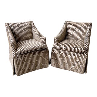 Century Furniture Tesselates Gold and Creme Club Chairs - a Pair For Sale