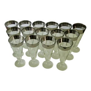 Vintage Dorothy Thorpe Style Silver Band Iced Tea Glasses - Set of 15