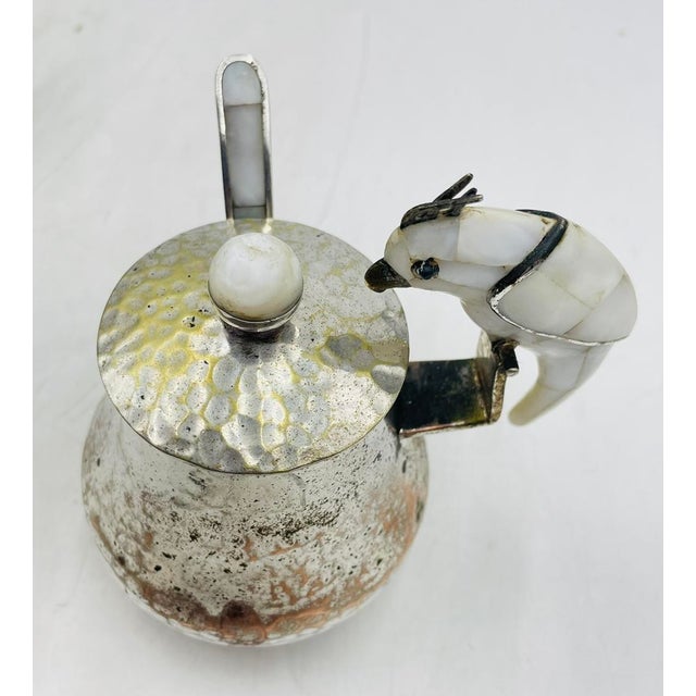 1960s Los Castillo Taxco Parrot Pitcher Tea Set Silver Plate Hardstone - 4pcs For Sale - Image 15 of 18