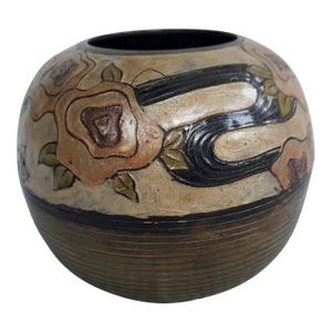 Brass Cloisonné Floral & Striped Vase