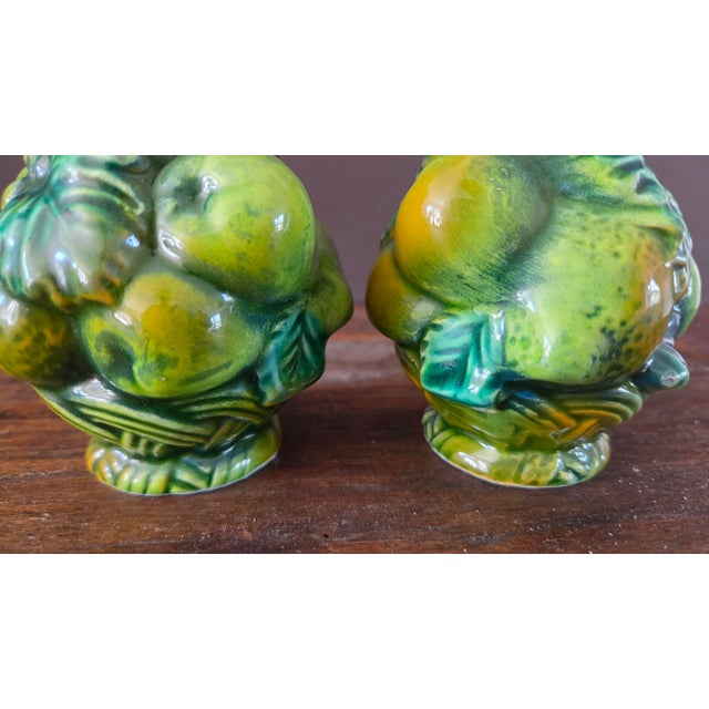 Ceramic 1960s Inarco E2604 Green Majolica-Style Fruit Salt and Pepper Shakers — Pair For Sale - Image 7 of 14