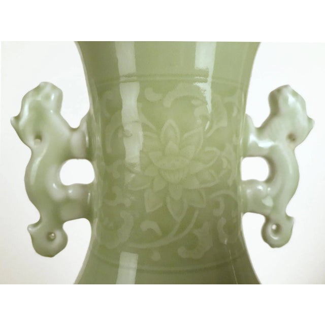 Wood Chinese Celadon Floral Haitangzun Vase For Sale - Image 7 of 12