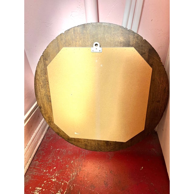 Late 20th Century Wood Framed Circular Mirror For Sale - Image 5 of 5