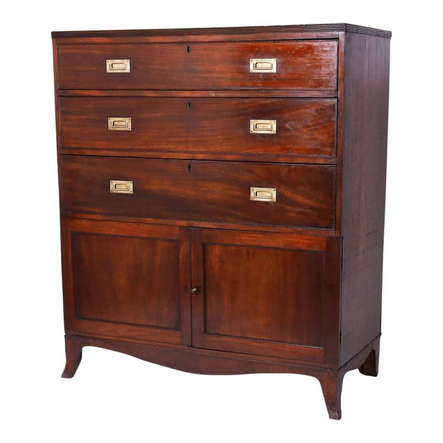 Antique British Colonial Campaign Chest on Cabinet For Sale