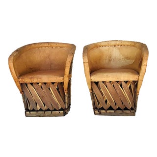 Vintage Mid-Century Mexican Equipale Leather Barrel Chairs - A Pair For Sale