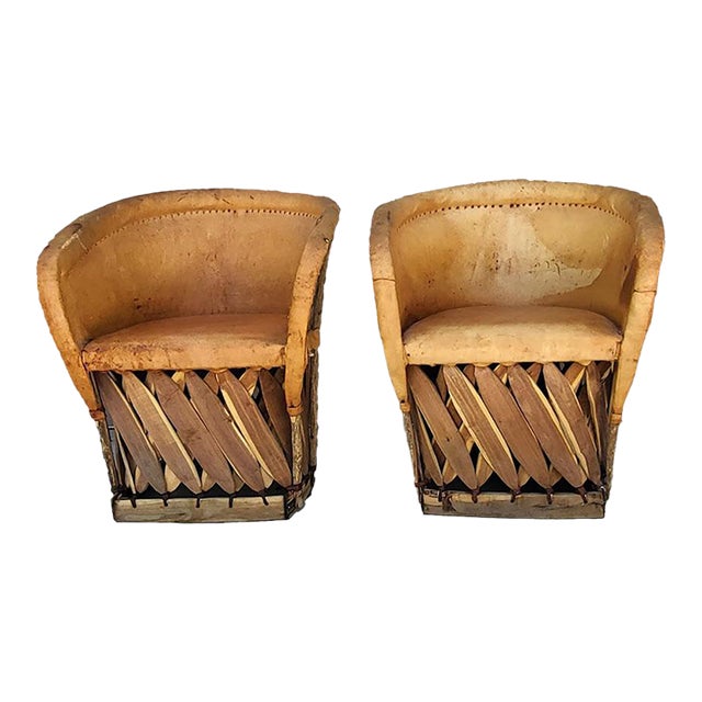 Vintage Mid-Century Mexican Equipale Leather Barrel Chairs - A Pair For Sale