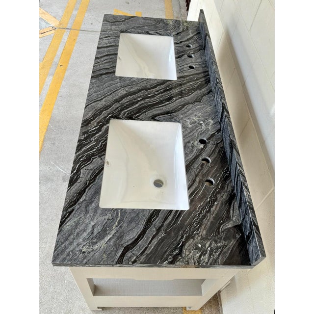 Wood Made Goods Modern Gray Linen Double Sink Vanity For Sale - Image 7 of 9