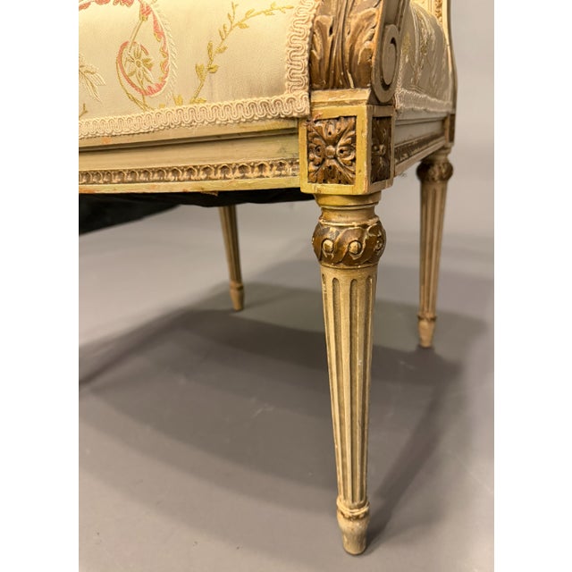 French 19th Century French Louis XVI Polychrome & Parcel-Gilt Armchairs, Set of 4 For Sale - Image 3 of 11