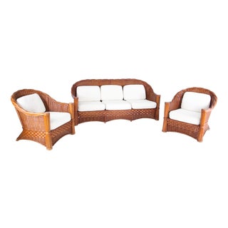 Rattan Living Room Set, 1970s, Set of 3 For Sale