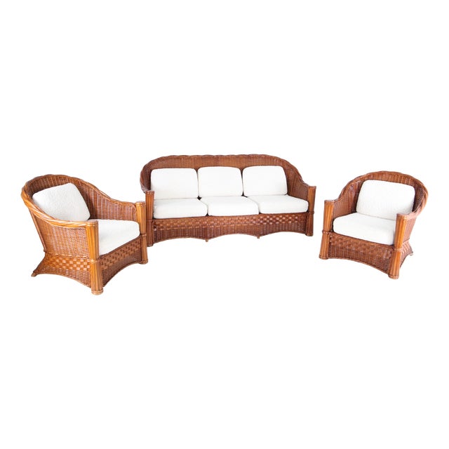 Rattan Living Room Set, 1970s, Set of 3 For Sale