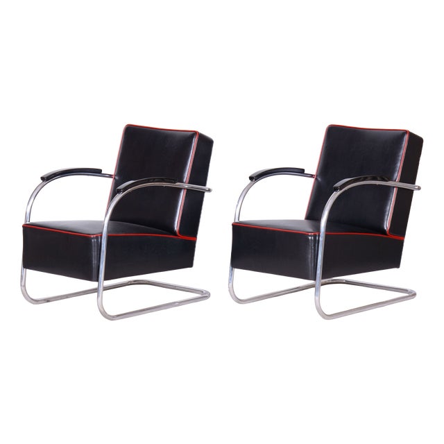 Bauhaus FN21 Armchairs in Leather by Mücke-Melder for Up Závody, Czech, 1930s, Set of 2 For Sale
